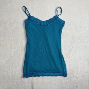 VTG Y2K Bozzolo Blue Lace Floral Tank Top Sleeveless Shirt‎ Women's Medium Hole
